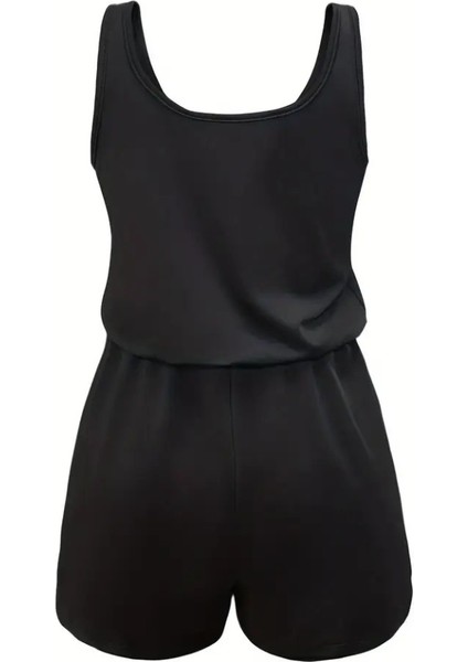 Kadın Askılı Yuvarlak Yaka Lazer Kesim Detaylı Bağcıklı Kısa Viskon Tulum indirimleri