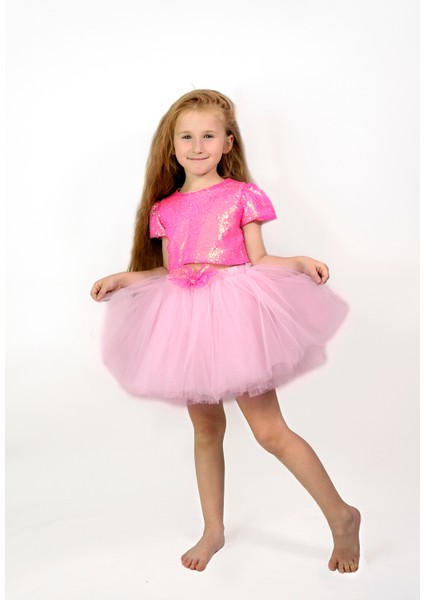 Parıltılı Pullu Crop ve Kabarık Tütü Etek Ikili Takım fiyatları