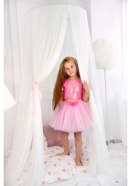 Parıltılı Pullu Crop ve Kabarık Tütü Etek Ikili Takım modelleri