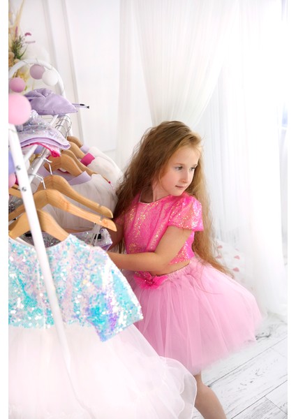 Parıltılı Pullu Crop ve Kabarık Tütü Etek Ikili Takım fırsatları