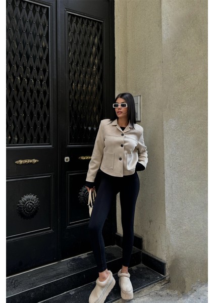 Süet Crop Ceket Cep Detaylı - Taş fiyatları