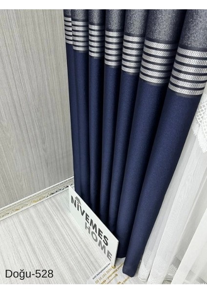 Nivemeshome Doğu Lacivert- Gold FT671536 V-528 1/3 Sık Pileli Fon Perde Apm indirimleri