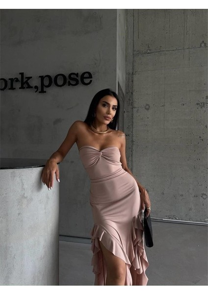 Strablez Sandy Elbise Yanları Katlı - Bej fiyatları