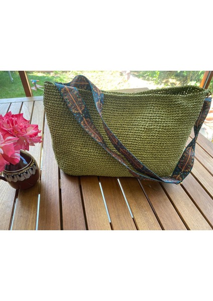 Simli Kağıt Ip El Örgüsü Omuz Çantası