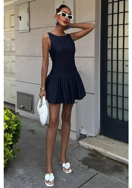 Balon Etekli Tensel Mini Elbise 2887