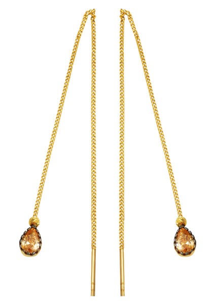 Kedi Gözü Taşlı 14 Ayar Altın Zincir Küpe