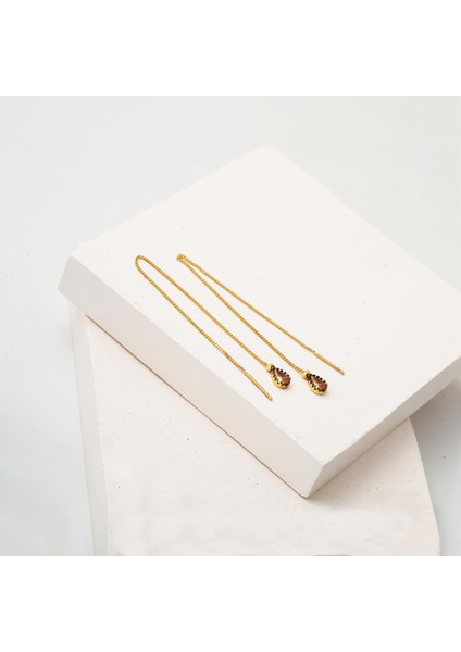 Kedi Gözü Taşlı 14 Ayar Altın Zincir Küpe fiyatları