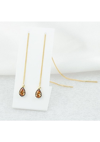 Kedi Gözü Taşlı 14 Ayar Altın Zincir Küpe fırsatları