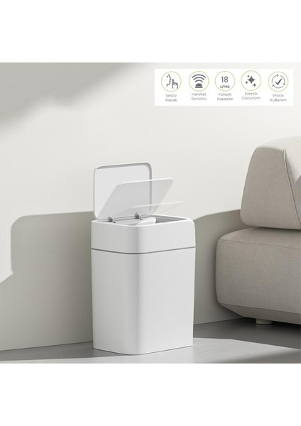 18 Litre Sensörlü Otomatik Çöp Kovası Ofis Mutfak Banyo Balkon Çöp Kovası