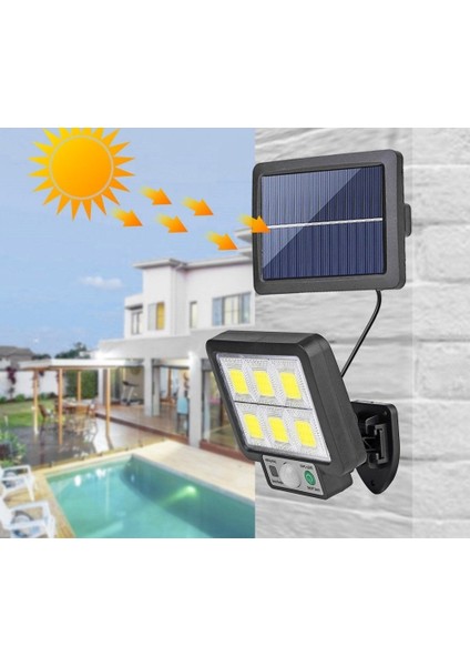 Güçlü Aydınlatma 72 Ledli Kablolu 3 Modlu Solar Aydınlatma Güneş Enerjili 350 cm Kablo