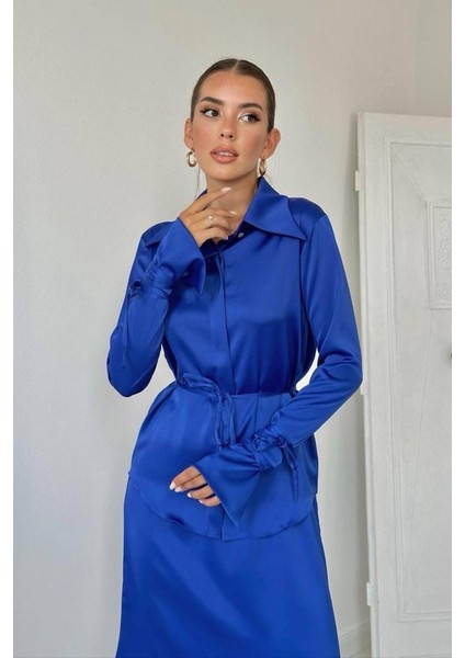 Saks Biyeli Gömlek ve Etek Takım modelleri