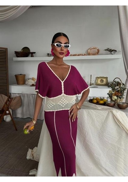 Dantel Desenli V Yaka Triko Elbise 2844 indirimleri