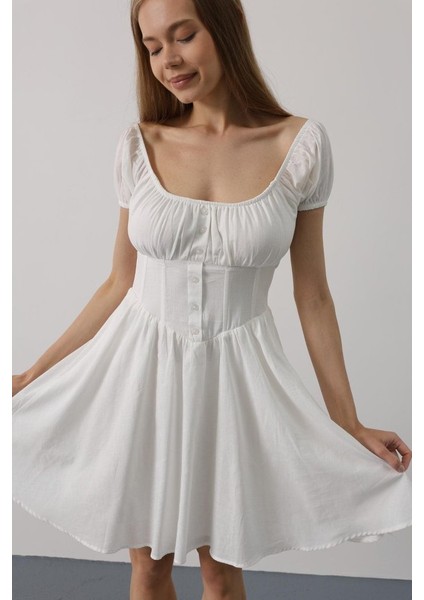 Beli Korseli Mini Elbise - Beyaz fırsatları