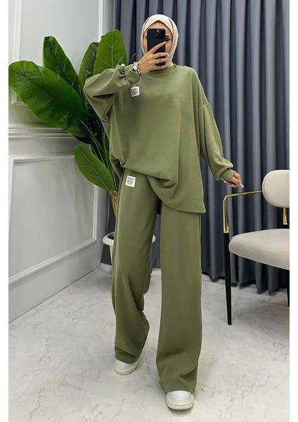 Mint Klasik Fitilli Kazak ve Pantolon Takım