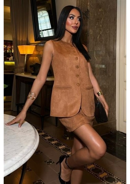 Yelek ve Mini Etekli Içi Astarlı Süet Takım 9998 indirimleri