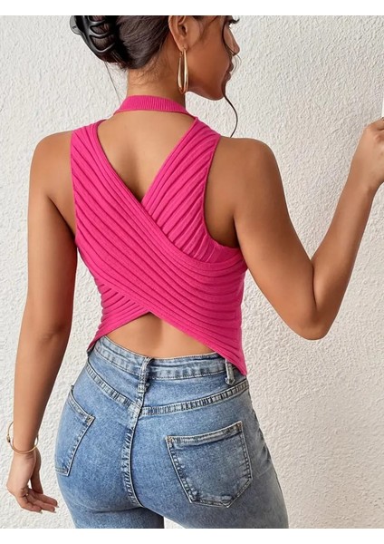 Kadın Sıfır Kol Sırt Çapraz Detay Triko Bluz modelleri