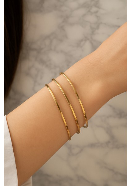 3'lü Çelik Gold Renk Ince Ajda Bilezik Seti – Trend, Zarif ve Işıltılı fiyatları