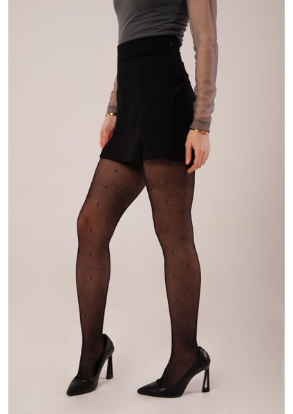 Yırtmaç Detaylı Siyah Mini Etek fiyatları