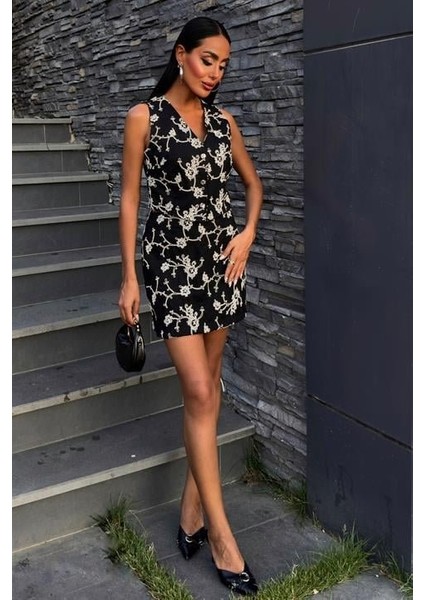 Nakışlı Yelek Şort Etekli Keten Takım 10226-08