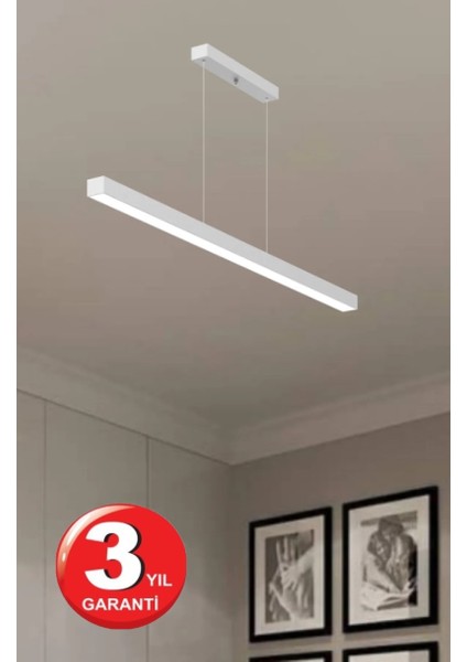 Lineer 80CM Beyaz Kasa Sıcak Beyaz Işık 4000K Ledli Sarkıt Modern LED Avize, Salon, Mutfak, Masa Üstü