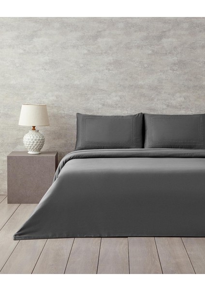 Home Modello Pamuk Saten Nakışlı Çift Kişilik Nevresim Takımı Antrasit