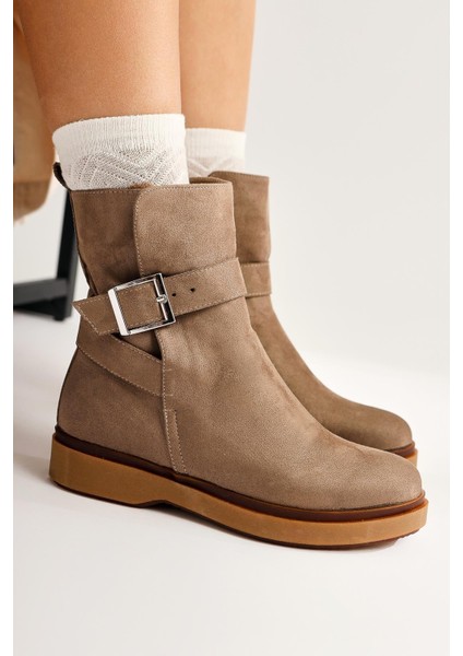 Behnoush Vizon Süet Oval Burunlu Toka Detaylı Bot