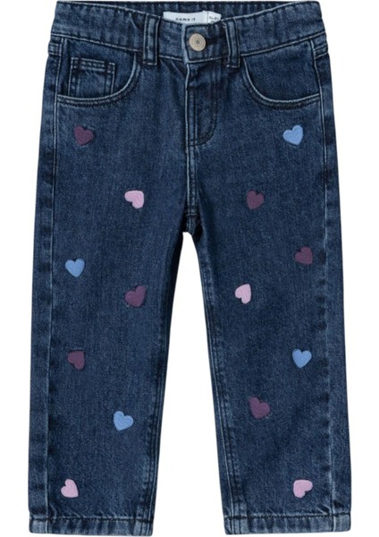 Kız Çocuk Kalp Desenli Kot Pantolon 13232570