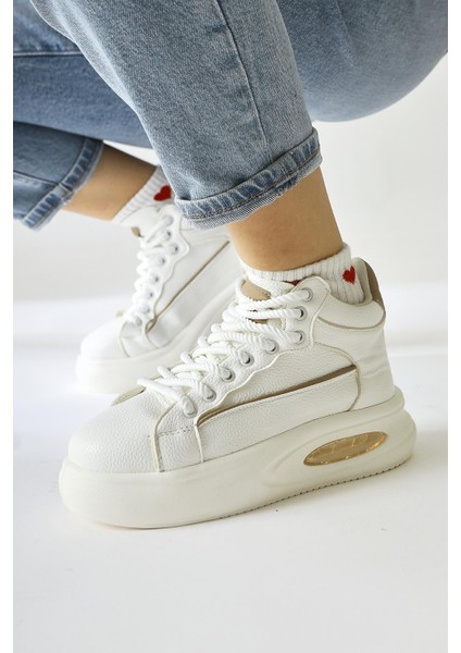 Lourin Ekru Deri Desenli Havalı Taban Bağcıklı Spor Bot