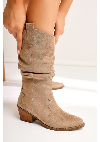 Lise-Britt Vizon Süet Körüklü Nakışlı Western Bot modelleri