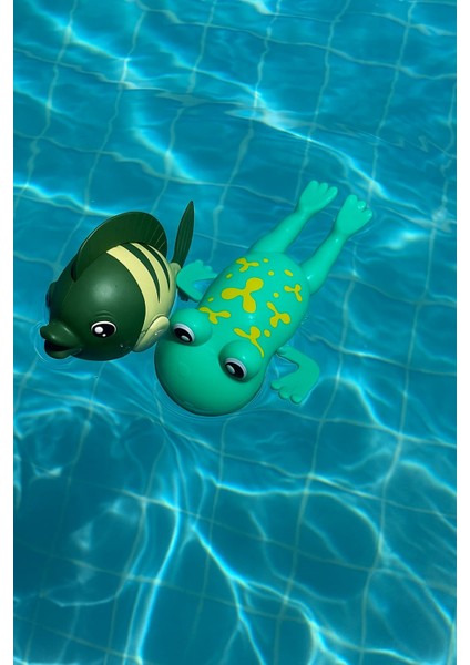 2 Adet Kurmalı Balık-Kurbağa Bebek Banyo Oyuncağı Küvet Havuz Banyo Denizde Yüzen Oyuncak