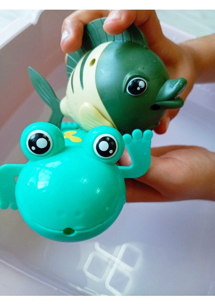 2 Adet Kurmalı Balık-Kurbağa Bebek Banyo Oyuncağı Küvet Havuz Banyo Denizde Yüzen Oyuncak modelleri