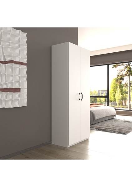 2 Kapaklı 5 Katlı Çok Amaçlı Beyaz Elbise Dolabı / Saklama Dolabı 70CM fiyatları