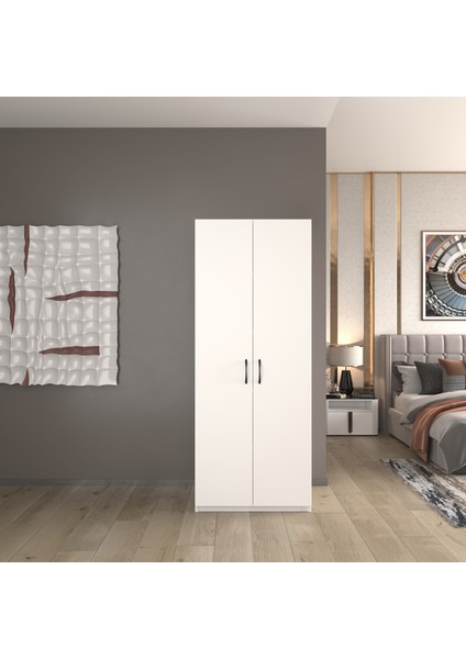 2 Kapaklı 5 Katlı Çok Amaçlı Beyaz Elbise Dolabı / Saklama Dolabı 70CM modelleri