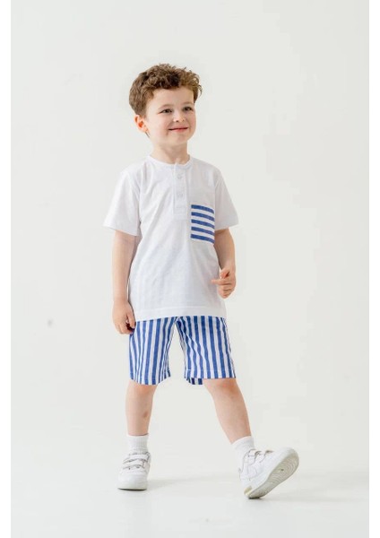 Erkek Çocuk Çizgili Cep Detaylı Pamuklu Basic Tshirt fırsatları
