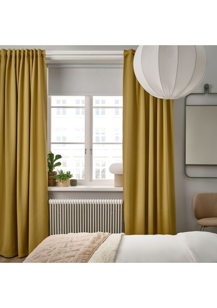 Ajgull Fon Perde 145 x 300 cm Sarı Bej Kalın Dokuma 2 Kanat Işık Engelleyici Isı Yalıtımlı modelleri