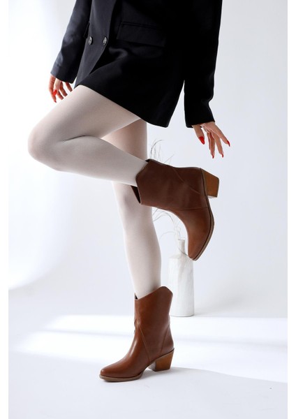 Knut Taba Asimetrik Kesim Sivri Burunlu Western Bot fiyatları