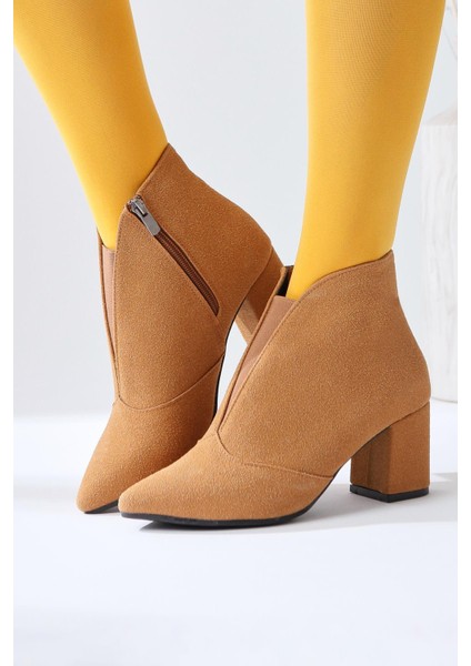 Maria Elena Nud Süet Sivri Burunlu Fermuarlı Topuklu Bot