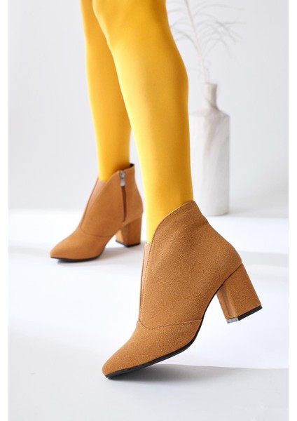 Maria Elena Nud Süet Sivri Burunlu Fermuarlı Topuklu Bot modelleri