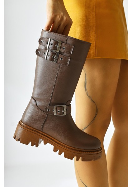 Winfred Kahve Kemer Detaylı Uzun Bot