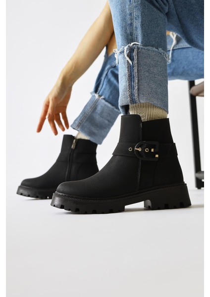 Nico Siyah Oval Burunlu Toka Deteylı Bot