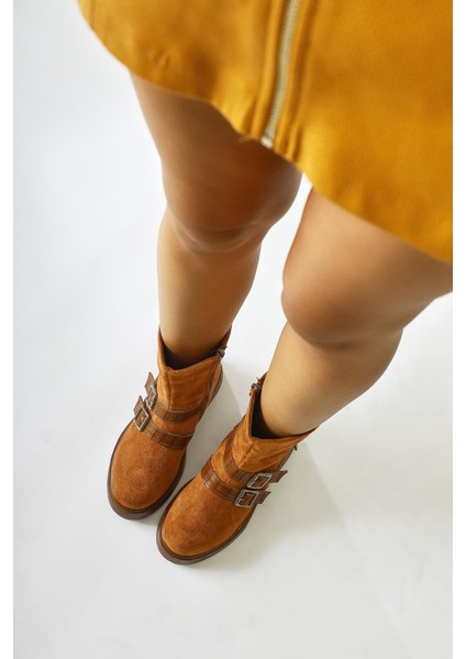 Mieke Taba Süet Çift Kemerli Fermuarlı Bot modelleri