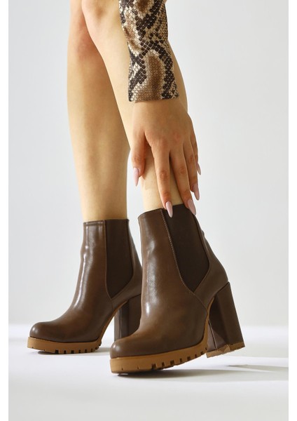 Dorsaf Kahve Oval Burunlu Lastikli Topuklu Bot fırsatları