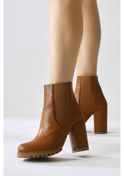 Dorsaf Taba Oval Burunlu Lastikli Topuklu Bot