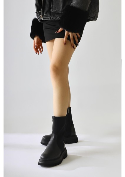 Laimi Siyah Kalın Taban Oval Burun Bot modelleri