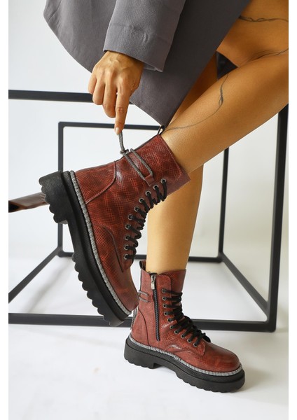 Dylan Bordo Parlak Biyeli Bilek Askesuarlı Postal modelleri