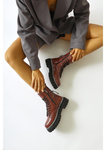 Dylan Bordo Parlak Biyeli Bilek Askesuarlı Postal indirimleri