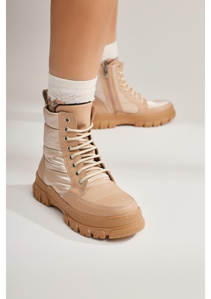 Meredith Bej Fosforlu Kumaş Detaylı Bağcıklı Bot