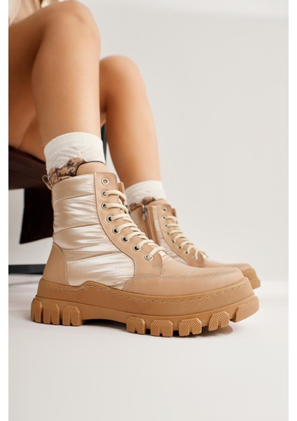 Meredith Bej Fosforlu Kumaş Detaylı Bağcıklı Bot indirimleri