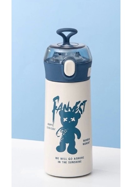 Paslanmaz Çelik Termos Su Şişesi 350ML Pipetli Krem Ithal Ürün