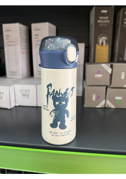 Paslanmaz Çelik Termos Su Şişesi 350ML Pipetli Krem Ithal Ürün modelleri